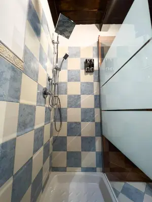 a bathroom with a shower and a tub at Domus Conte Federico in Palermo