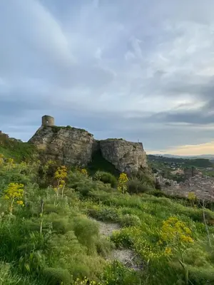 a view of a hill with rocks and flowers at La Ginestra in Corleone