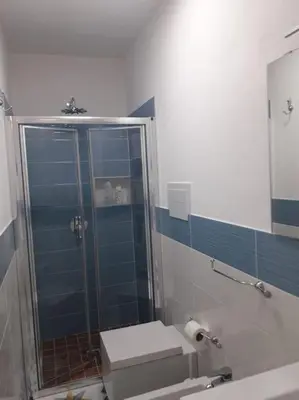 a bathroom with a shower and a toilet and a sink at Oneto Apartment in Palermo