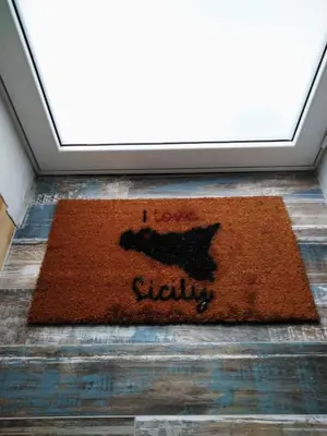 a rug on the floor in front of a window at Casina Blu in Palermo