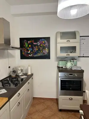 a kitchen with a stove and a microwave at La Kalsa di Somavi in Palermo