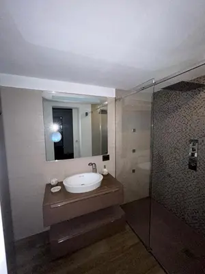 a bathroom with a sink and a shower at Prince Suite Palermo in Palermo