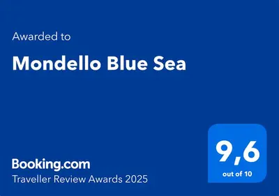 a blue screen with the words mondelible blue sea at Mondello Blue Sea in Mondello