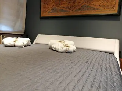 two pillows on a bed in a bedroom at Loft 2 in Mondello beach Mt. 200 from sea. in Palermo